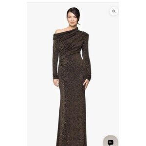 Betsy & Adam Metallic Drop Shoulder Floor Length Gown Size 6 By Jas Lene $268